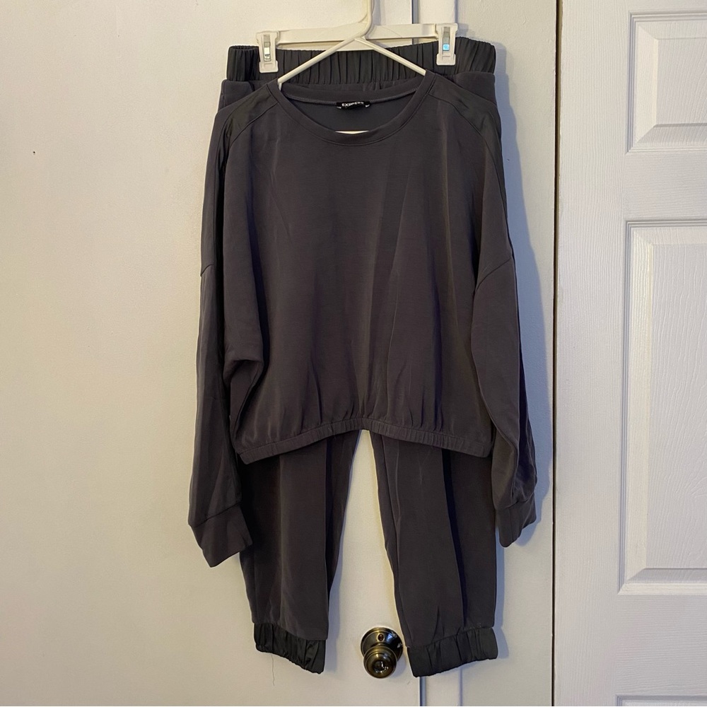 Express two piece matching set sweat suit, navy blue, size L
